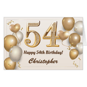 54th Birthday Gold Balloons Confetti Extra Large Card