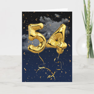 54th Birthday Gold Mylar Balloon and Confetti Card