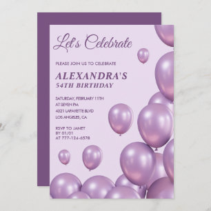 54th birthday invitations Balloons Chic Purple