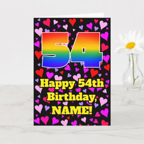 54th Birthday Loving Hearts Pattern Rainbow  54 Card