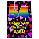 [ Thumbnail: 54th Birthday: Loving Hearts Pattern, Rainbow # 54 Gift Bag ]