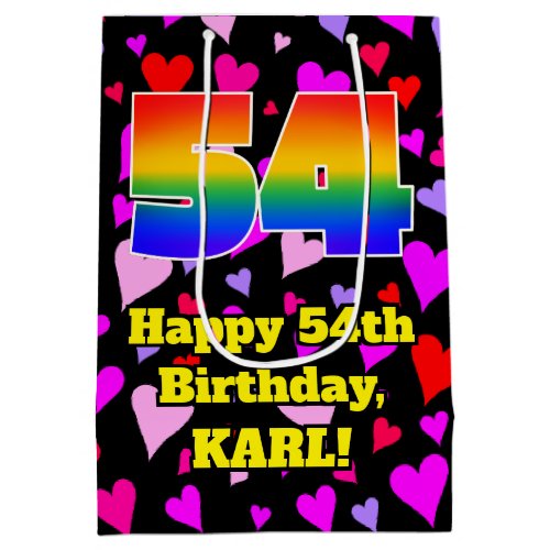 54th Birthday Loving Hearts Pattern Rainbow  54 Medium Gift Bag