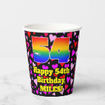 [ Thumbnail: 54th Birthday: Loving Hearts Pattern, Rainbow 54 Paper Cups ]