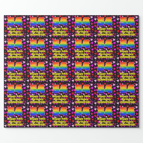 54th Birthday Loving Hearts Pattern Rainbow  54 Wrapping Paper