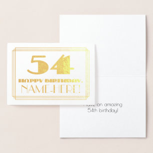 54th Birthday; Name + Art Deco Inspired Look "54" Foil Card