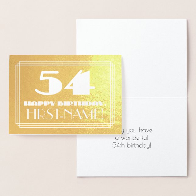 54th Birthday: Name + Art Deco Inspired Look "54" Foil Card (Display)