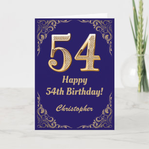 54th Birthday Navy Blue and Gold Glitter Frame Card