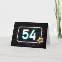 54th Birthday Neon Sign On Brick Wall