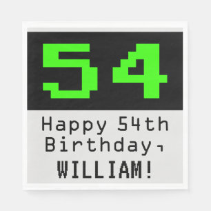 54th Birthday - Nerdy / Geeky Style "54" & Name Napkins