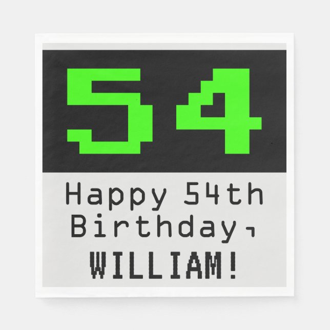 54th Birthday - Nerdy / Geeky Style "54" & Name Napkins (Front)