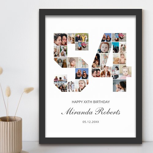 54th Birthday Number 54 Custom Photo Collage Poster