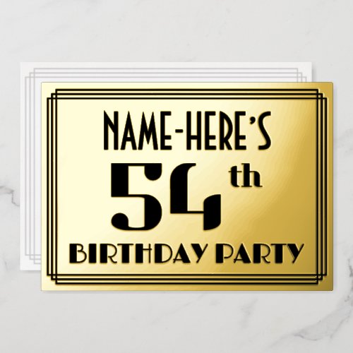 54th Birthday Party Art Deco Look 54 and Name Foil Invitation