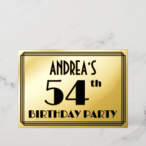 54th Birthday Party  Art Deco Look 54  Name Foil Invitation