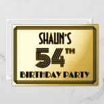 [ Thumbnail: 54th Birthday Party — Art Deco Style “54” & Name Invitation ]