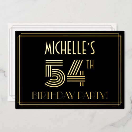 54th Birthday Party  Art Deco Style 54  Name Foil Invitation
