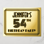 [ Thumbnail: 54th Birthday Party ~ Art Deco Style “54” + Name Postcard ]