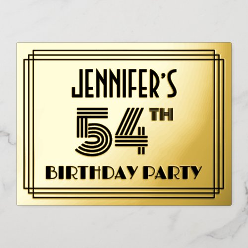 54th Birthday Party  Art Deco Style 54  Name Foil Invitation Postcard