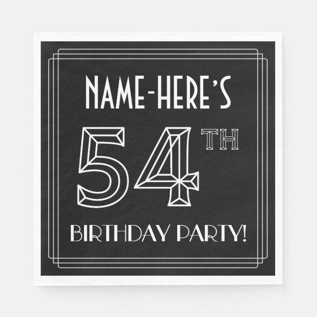 54th Birthday Party: Art Deco Style + Custom Name Napkins (Front)