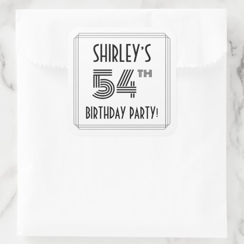 54th Birthday Party Art Deco Style  Custom Name Square Sticker
