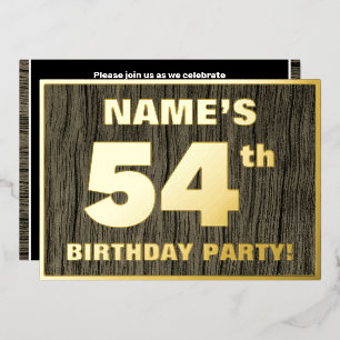 54th Birthday Party: Bold, Faux Wood Grain Pattern Foil Invitation