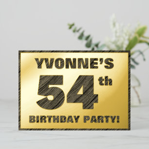54th Birthday Party — Bold, Faux Wood Grain Text Foil Invitation