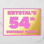 [ Thumbnail: 54th Birthday Party — Bold, Fun, Pink Stripes # 54 Invitation ]