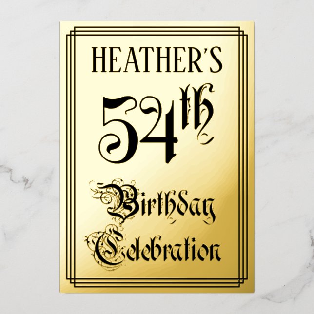 54th Birthday Party — Elegant Script + Custom Name Foil Invitation (Front)