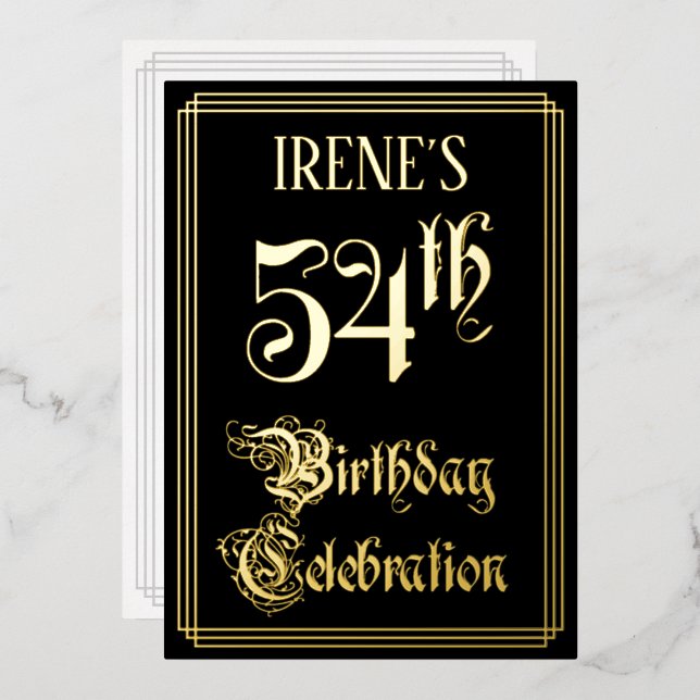 54th Birthday Party — Fancy Script & Custom Name Foil Invitation (Front/Back)