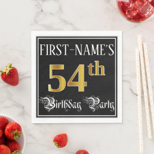54th Birthday Party — Fancy Script, Faux Gold Look Napkins