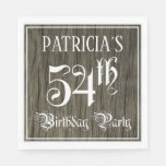 [ Thumbnail: 54th Birthday Party — Fancy Script, Faux Wood Look Napkins ]