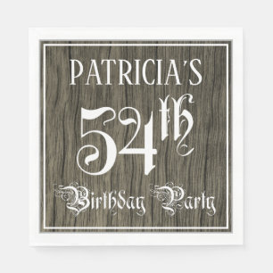 54th Birthday Party — Fancy Script, Faux Wood Look Napkins