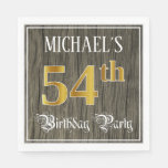 [ Thumbnail: 54th Birthday Party — Faux Gold & Faux Wood Looks Napkins ]