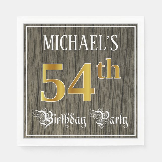 54th Birthday Party — Faux Gold & Faux Wood Looks Napkins (Front)