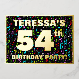 54th Birthday Party — Fun, Colorful Music Symbols Foil Invitation