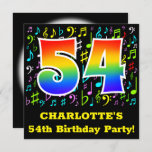 [ Thumbnail: 54th Birthday Party: Fun Music Symbols, Rainbow 54 Invitation ]
