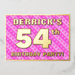 [ Thumbnail: 54th Birthday Party — Fun Pink Hearts and Stripes Invitation ]