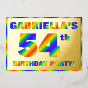 54th Birthday Party — Fun, Rainbow Spectrum “54” Foil Invitation