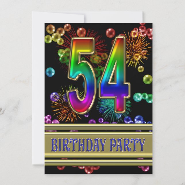 54th Birthday party Invitation with bubbles (Front)