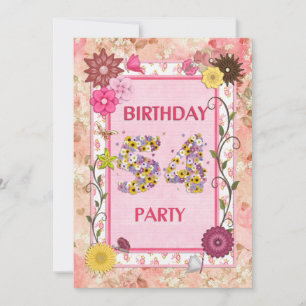 54th birthday party invitation with floral frame