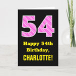 [ Thumbnail: 54th Birthday: Pink Stripes and Hearts "54" + Name Card ]