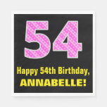 [ Thumbnail: 54th Birthday: Pink Stripes and Hearts "54" + Name Napkins ]