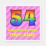 [ Thumbnail: 54th Birthday: Pink Stripes & Hearts, Rainbow # 54 Napkins ]