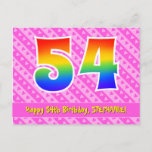 [ Thumbnail: 54th Birthday: Pink Stripes & Hearts, Rainbow 54 Postcard ]