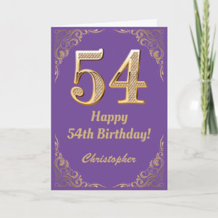 54th Birthday Purple and Gold Glitter Frame Card