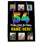 [ Thumbnail: 54th Birthday: Rainbow “54“, Custom Photos & Name Gift Bag ]