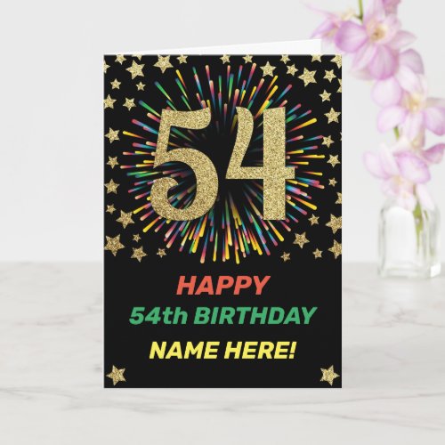 54th Birthday Rainbow Firework Gold Happy Birthday Card