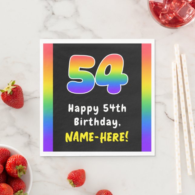 54th Birthday: Rainbow Spectrum # 54, Custom Name Napkins (Insitu)