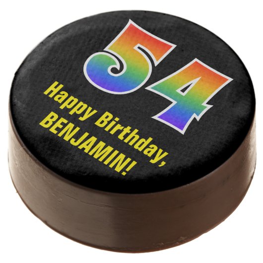 54th Birthday - Rainbow Spectrum Pattern Number 54 Chocolate Covered Oreo (Angled)
