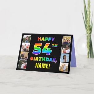 54th Birthday: Rainbow Text, Custom Photos & Name Card