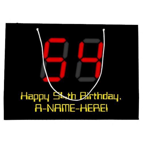 54th Birthday Red Digital Clock Style 54  Name Large Gift Bag